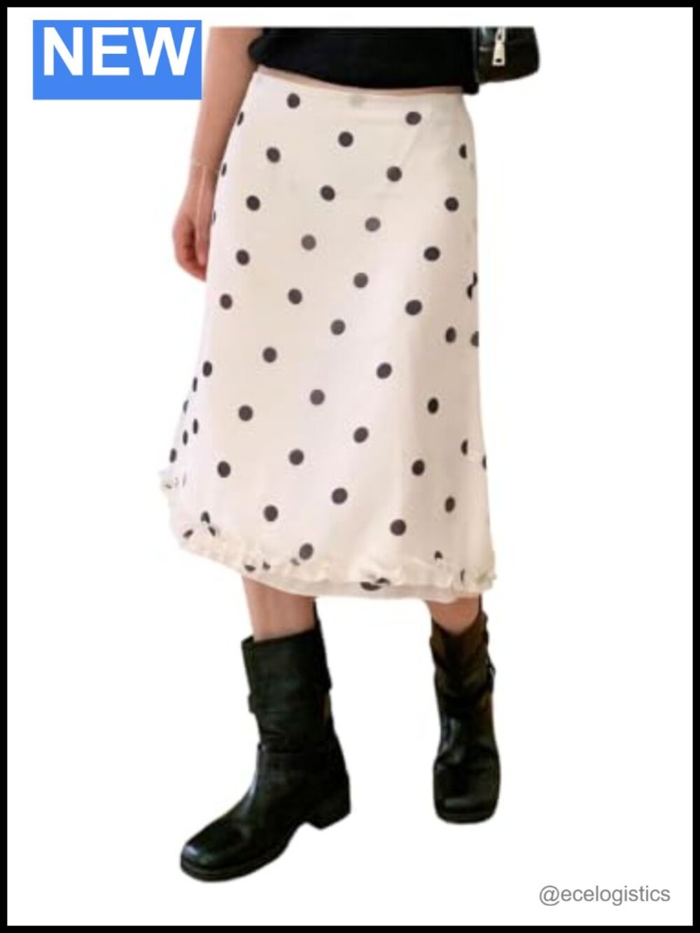 Women's Polka Dots Midi Skirt Ruffle Trim Summer Party Beach Skirt